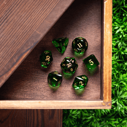 Dwarf Cut Green Gemstone Glass Premium DND Dice Set (ONLINE ORDER ONLY)