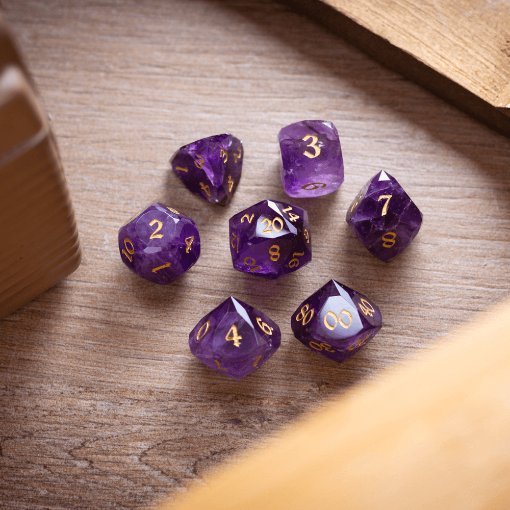 Dwarf Cut Purple Amethyst Gemstone Premium DND Dice Set (ONLINE ORDER ONLY)