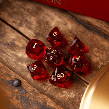 Dwarf Cut Red Gemstone Glass Premium DND Dice Set (ONLINE ORDER ONLY)