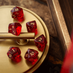 Dwarf Cut Red Gemstone Glass Premium DND Dice Set (ONLINE ORDER ONLY)