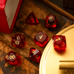 Dwarf Cut Red Gemstone Glass Premium DND Dice Set (ONLINE ORDER ONLY)