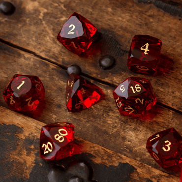 Dwarf Cut Red Gemstone Glass Premium DND Dice Set (ONLINE ORDER ONLY)
