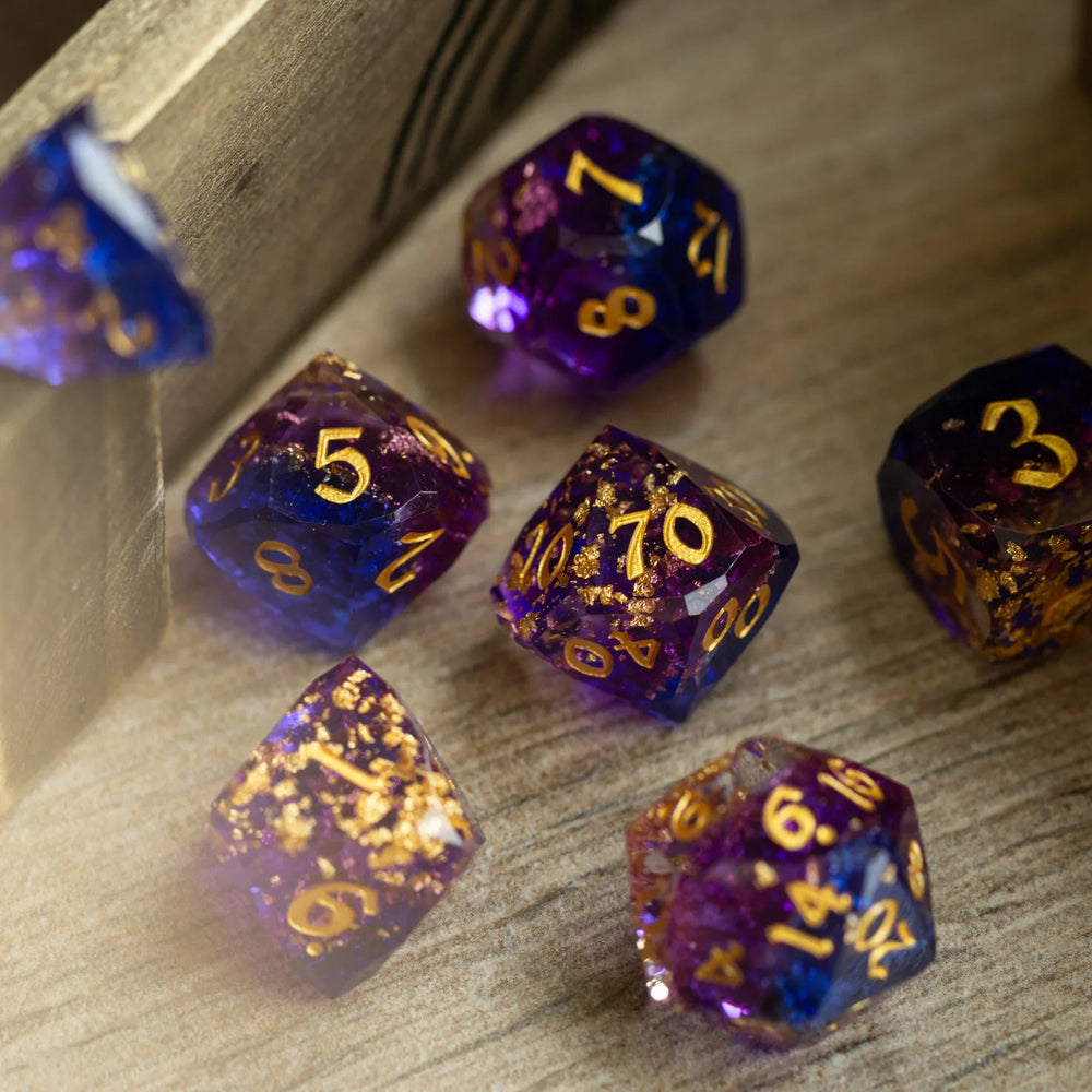 Dwarf Cut Arcane Nebula Handmade Resin DND Dice Set (ONLINE ORDER ONLY)
