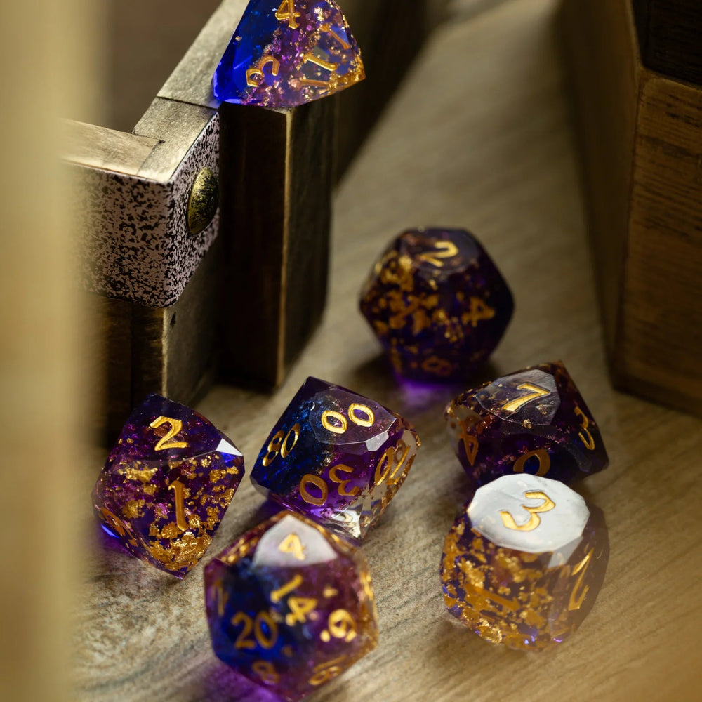 Dwarf Cut Arcane Nebula Handmade Resin DND Dice Set (ONLINE ORDER ONLY)