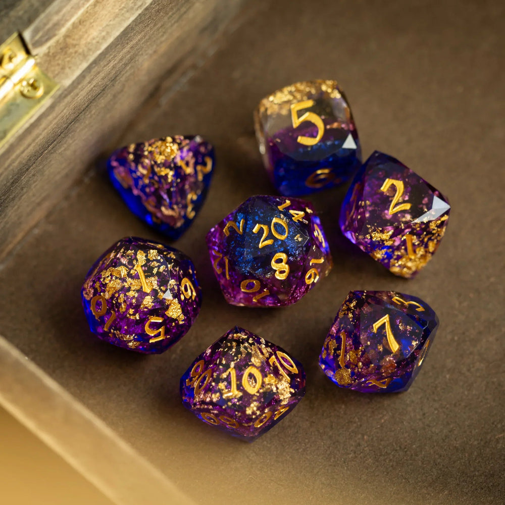 Dwarf Cut Arcane Nebula Handmade Resin DND Dice Set (ONLINE ORDER ONLY)