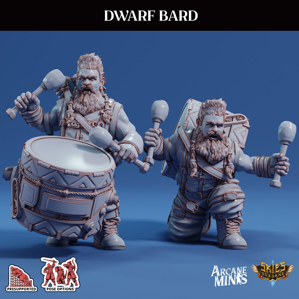 3D Printed Sordane Publishing Arcane Minis Dwarf Bard Swindler's Luck Part Two 28 32mm D&D (Online Only)