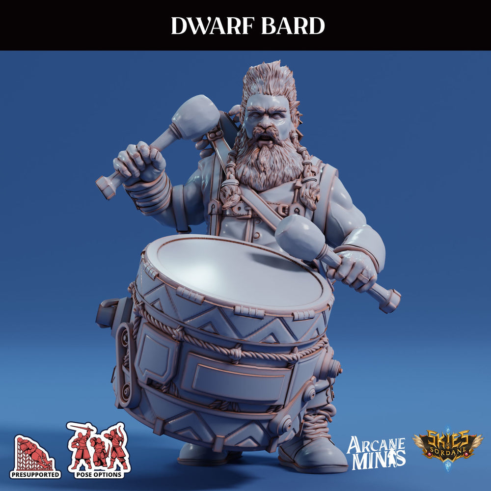 3D Printed Sordane Publishing Arcane Minis Dwarf Bard Swindler's Luck Part Two 28 32mm D&D (Online Only)