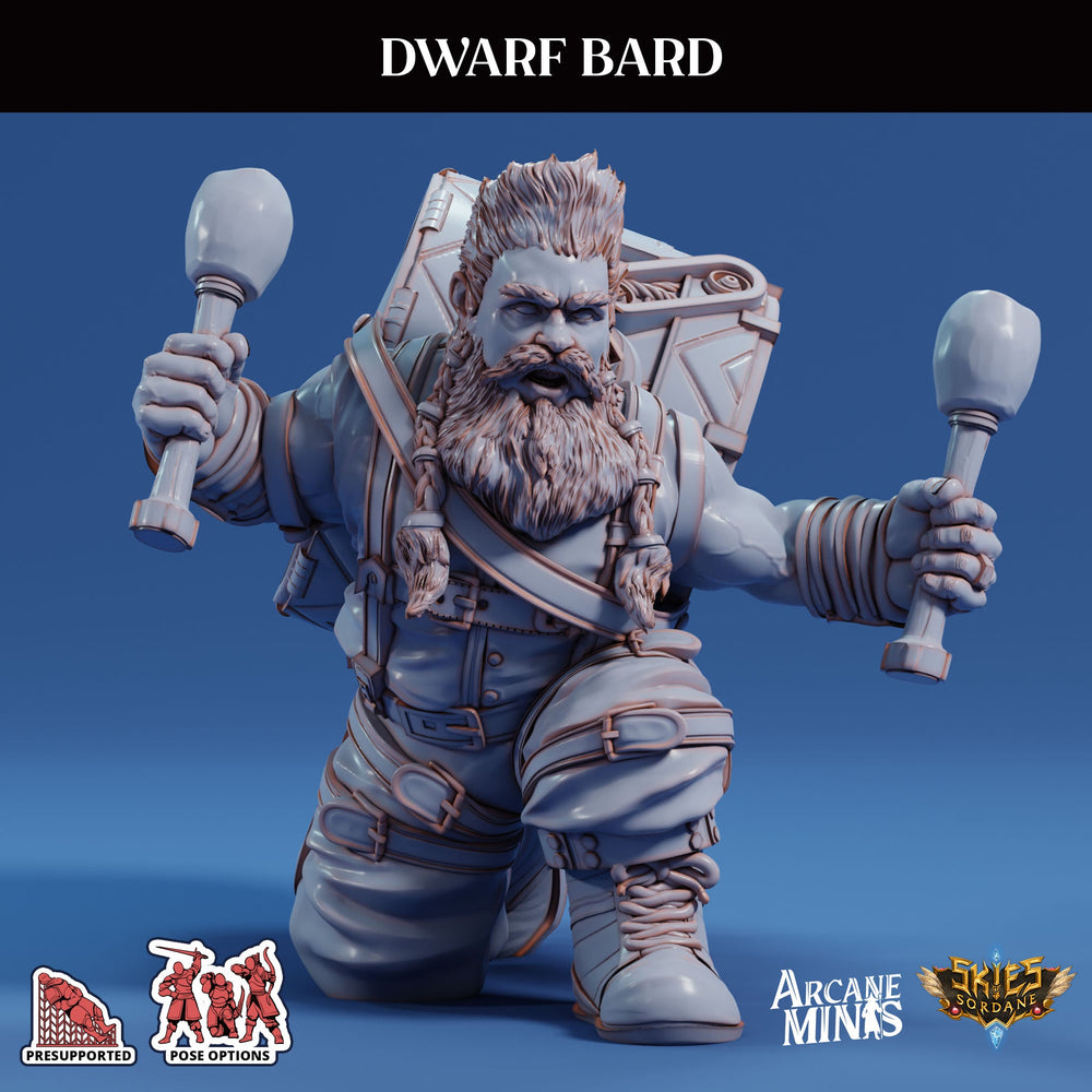 3D Printed Sordane Publishing Arcane Minis Dwarf Bard Swindler's Luck Part Two 28 32mm D&D (Online Only)