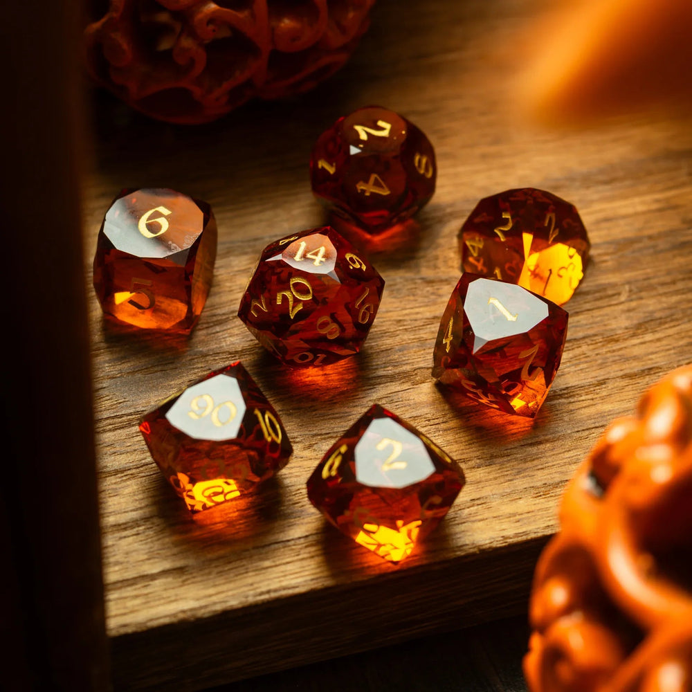 Dwarf Cut Gold Gemstone Glass Premium DND Dice Set (ONLINE ORDER ONLY)