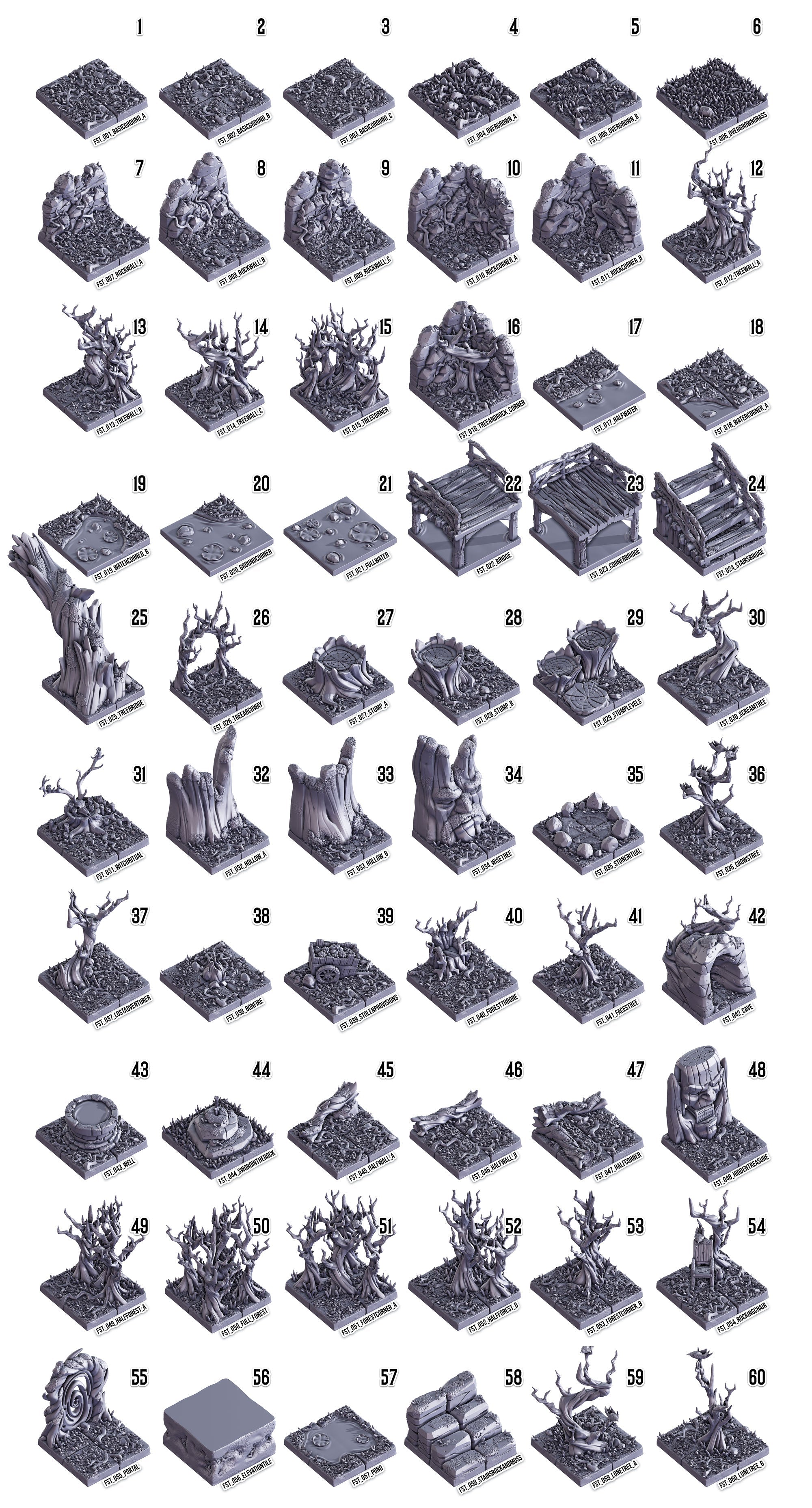 3D Printed Cast n Play Death x Tiles - Forest Set 28mm 32mm D&D (Online Only)