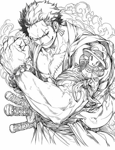 Dynamic Roronoa Zoro Coloring Page – One Piece's Fierce Swordsman (ONLINE ORDER ONLY)