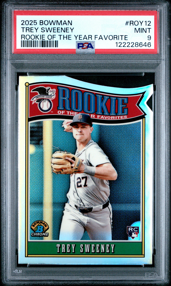 Graded 2025 Topps Bowman Trey Sweeney #ROY12 Rookie of the Year Favorite Rookie RC Baseball Card PSA 9 Mint (ONLINE ORDER ONLY)