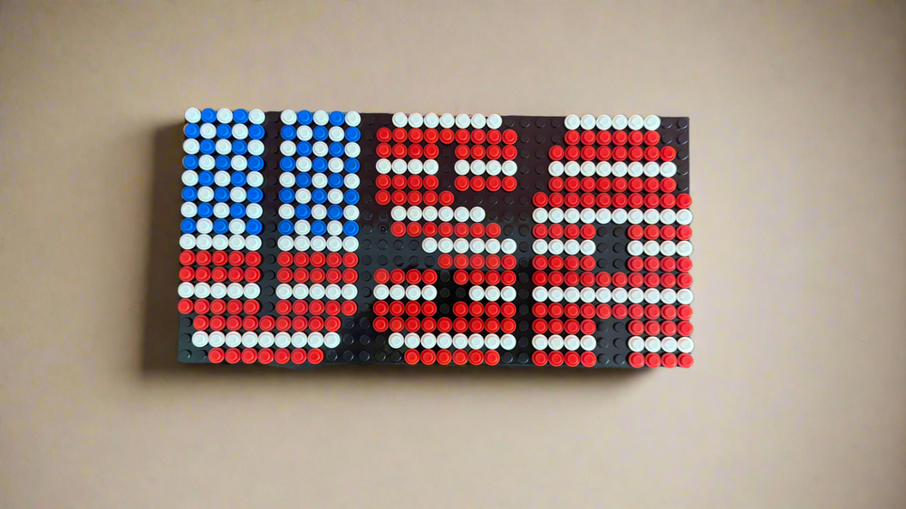 Build-It-Yourself DIY USA Flag Brick Sign Kit – 32x16 Studs | Red, White & Blue Mosaic on Black Base (ONLINE ORDER ONLY)