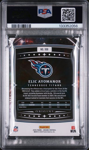 2025 Panini Origins Holo Green Elic Ayomanor #108 1/5 Rookie RC Football Card PSA 8 NM-MT (ONLINE ORDER ONLY)