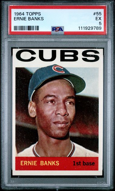 Graded 1964 Topps Ernie Banks #55 Baseball Card PSA 5 Excellent (ONLINE ORDER ONLY)