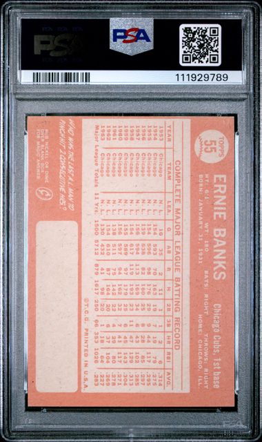 Graded 1964 Topps Ernie Banks #55 Baseball Card PSA 5 Excellent (ONLINE ORDER ONLY)