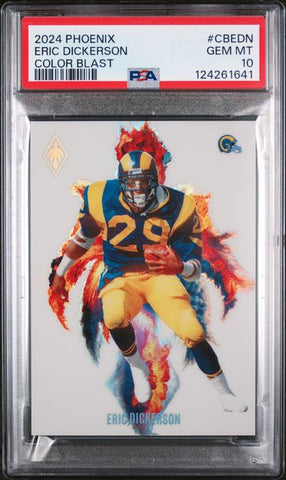 Graded 2024 Panini Phoenix Eric Dickerson #CBEDN Color Blast Football Card PSA 10 Gem Mint (ONLINE ORDER ONLY)