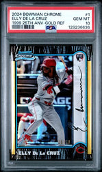 Graded 2024 Bowman Chrome 1999 25th Anniversary Elly De La Cruz #1 /50 Gold Refractor Rookie RC Baseball Card PSA 10 Gem Mint (ONLINE ORDER ONLY)