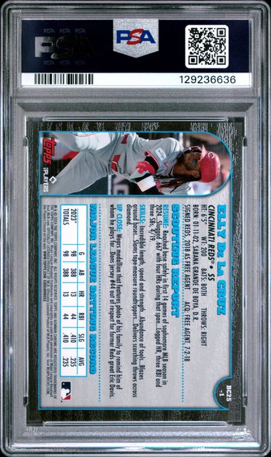 Graded 2024 Bowman Chrome 1999 25th Anniversary Elly De La Cruz #1 /50 Gold Refractor Rookie RC Baseball Card PSA 10 Gem Mint (ONLINE ORDER ONLY)
