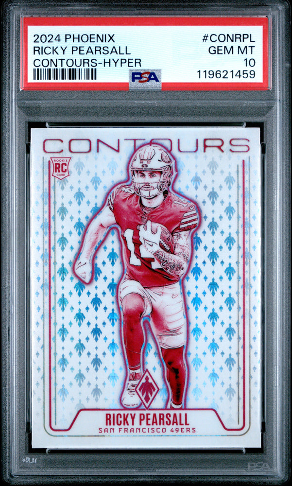 Graded 2024 Panini Phoenix Ricky Pearsall #CONRPL Contours Hyper Rookie RC Football Card PSA 10 Gem Mint (ONLINE ORDER ONLY)