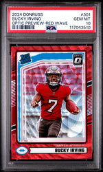 Graded 2024 Panini Donruss Bucky Irving #301 Optic Preview Red Wave Rookie RC Football Card PSA 10 Gem Mint (ONLINE ORDER ONLY)