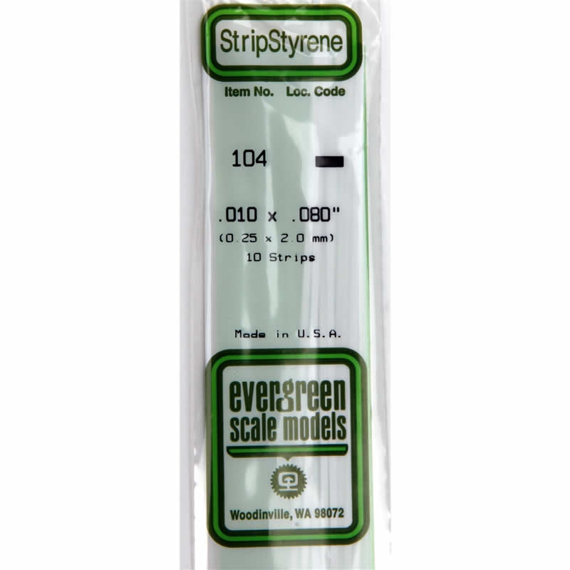 EVG104 White Dimensional Styrene Plastic Strips .010 x .080 x 14in (10) (ONLINE ORDER ONLY)