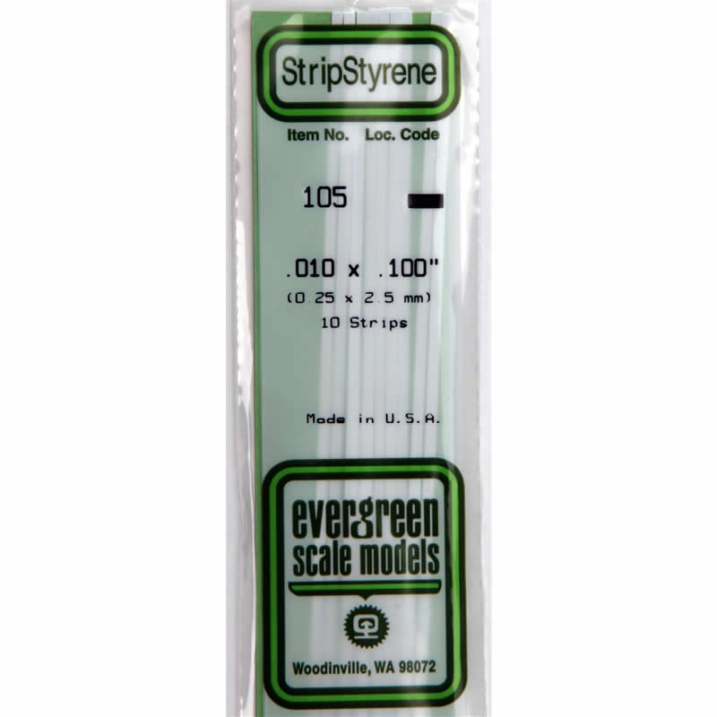 EVG105 White Dimensional Styrene Plastic Strips .010 x .100 x 14in (10) (ONLINE ORDER ONLY)