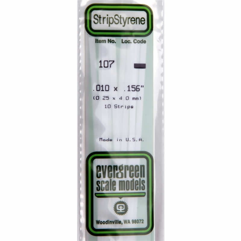 EVG107 White Dimensional Styrene Plastic Strips .010 x .156 x 14in (10) (ONLINE ORDER ONLY)