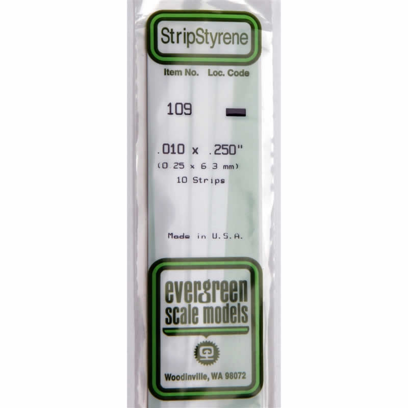 EVG109 White Dimensional Styrene Plastic Strips .010 x .250 x 14in (10) (ONLINE ORDER ONLY)