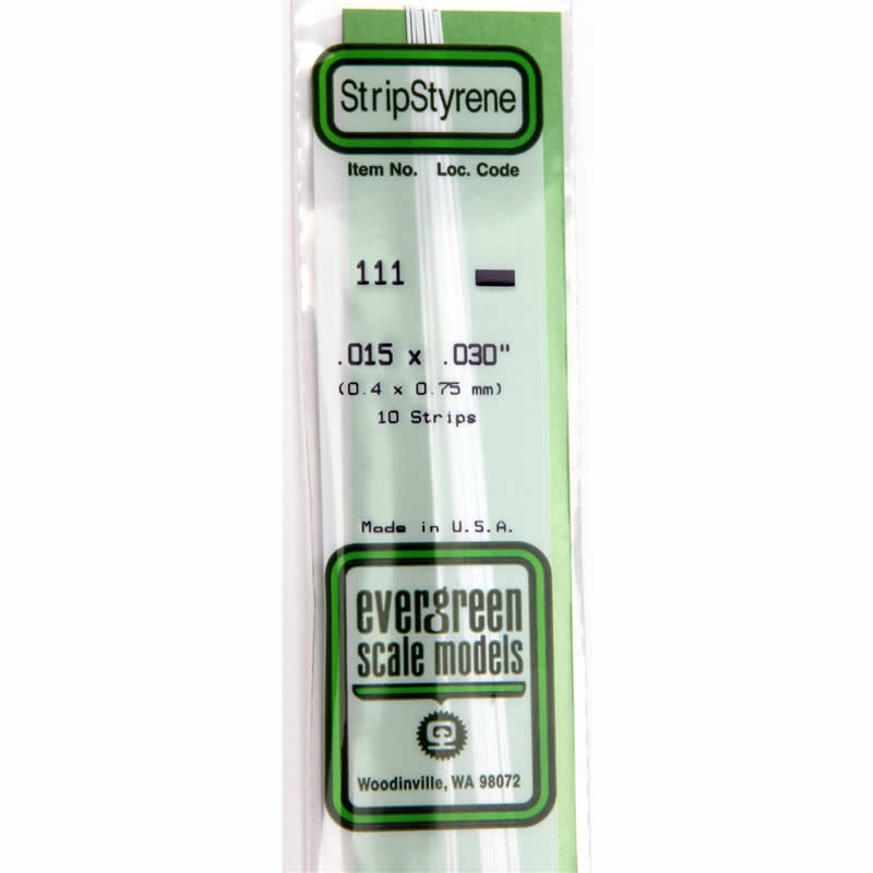 EVG111 White Dimensional Styrene Plastic Strips .015 x .030 x 14in (10) (ONLINE ORDER ONLY)
