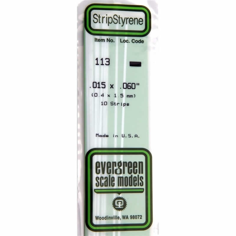 EVG113 White Dimensional Styrene Plastic Strips .015 x .060 x 14in (10) (ONLINE ORDER ONLY)