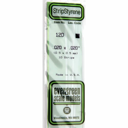EVG120 White Dimensional Styrene Plastic Strips .020 x .020 x 14in (10) (ONLINE ORDER ONLY)