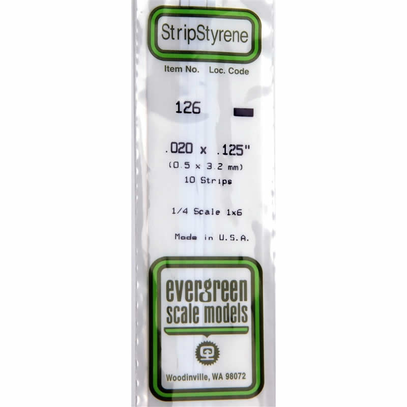 EVG126 White Dimensional Strips .020in x .125in x 14in (10) Evergreen (ONLINE ORDER ONLY)