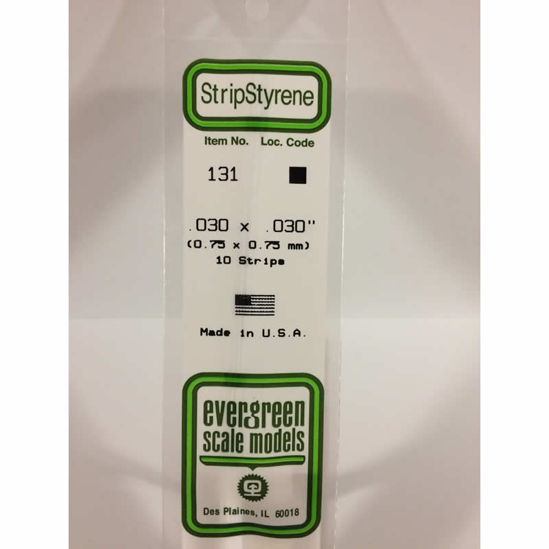 EVG131 White Dimensional Strips .030in x .030in x 14in (10) Evergreen (ONLINE ORDER ONLY)