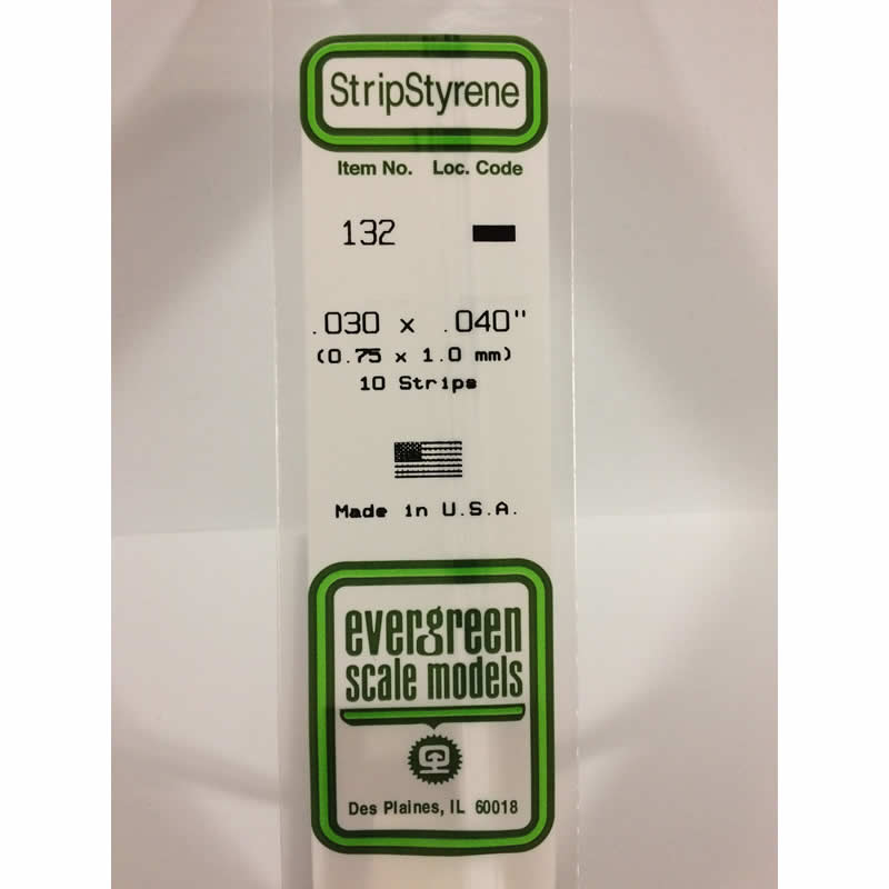 EVG132 White Dimensional Strips .030in x .040in x 14in (10) Evergreen (ONLINE ORDER ONLY)