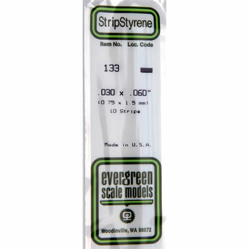 EVG133 White Dimensional Strips .030in x .060in x 14in (10) Evergreen (ONLINE ORDER ONLY)