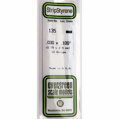EVG135 White Dimensional Strips .030in x .100in x 14in (10) Evergreen (ONLINE ORDER ONLY)