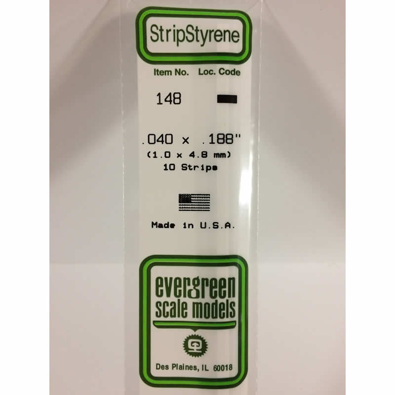 EVG148 White Dimensional Styrene Strips.040 x .188 x 14in Evergreen (ONLINE ORDER ONLY)