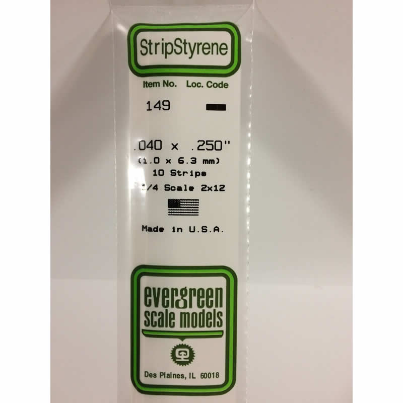 EVG149 White Dimensional Styrene Strips .040 x .250 x 14in Evergreen (ONLINE ORDER ONLY)