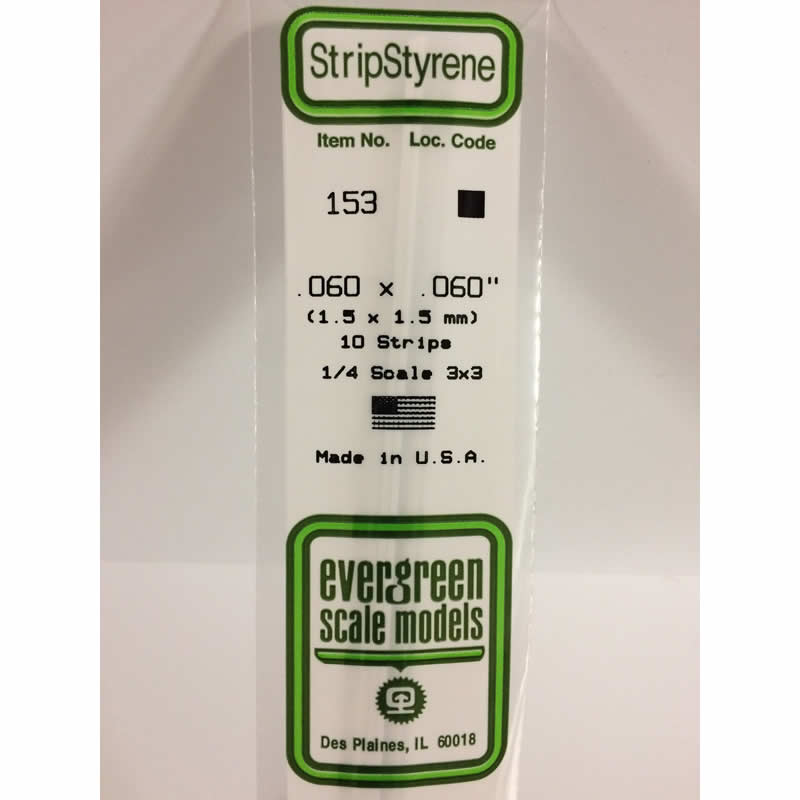 EVG153 White Dimensional Strips .060in x .060in x 14in (10) Evergreen (ONLINE ORDER ONLY)