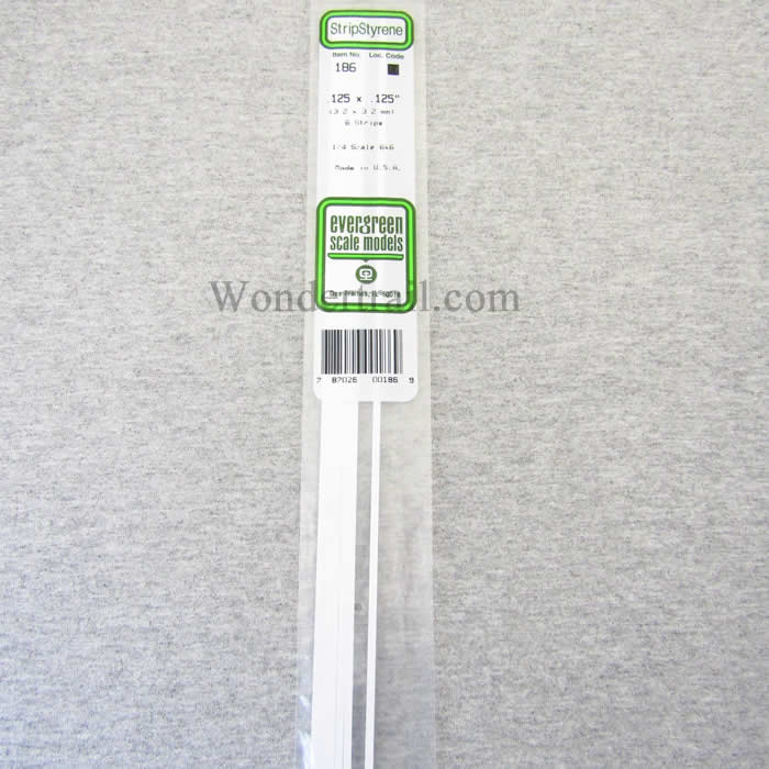 EVG186 White Dimensional Strips .125in x .125in x 14in (6) Evergreen (ONLINE ORDER ONLY)
