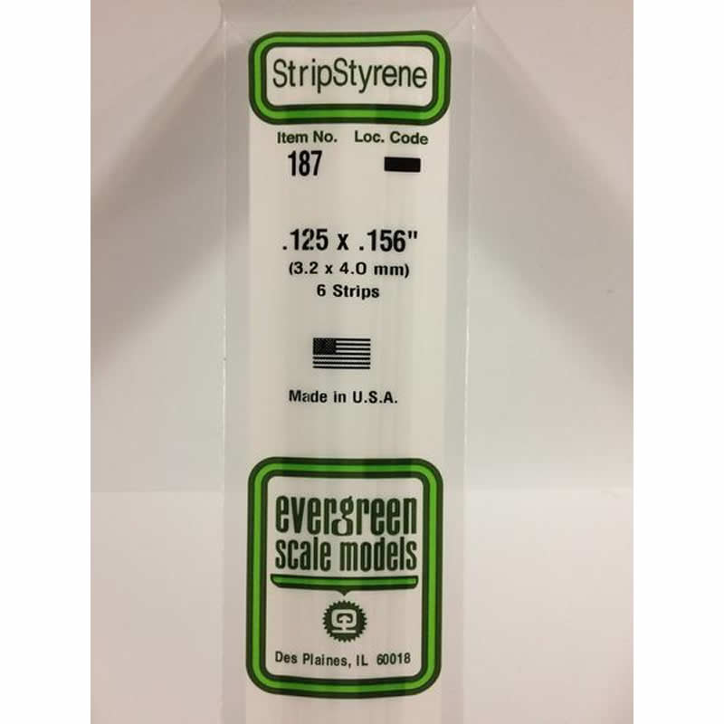 EVG187 White Dimensional Strips .125in x .156in x 14in Pack of 6 Strips Evergreen (ONLINE ORDER ONLY)