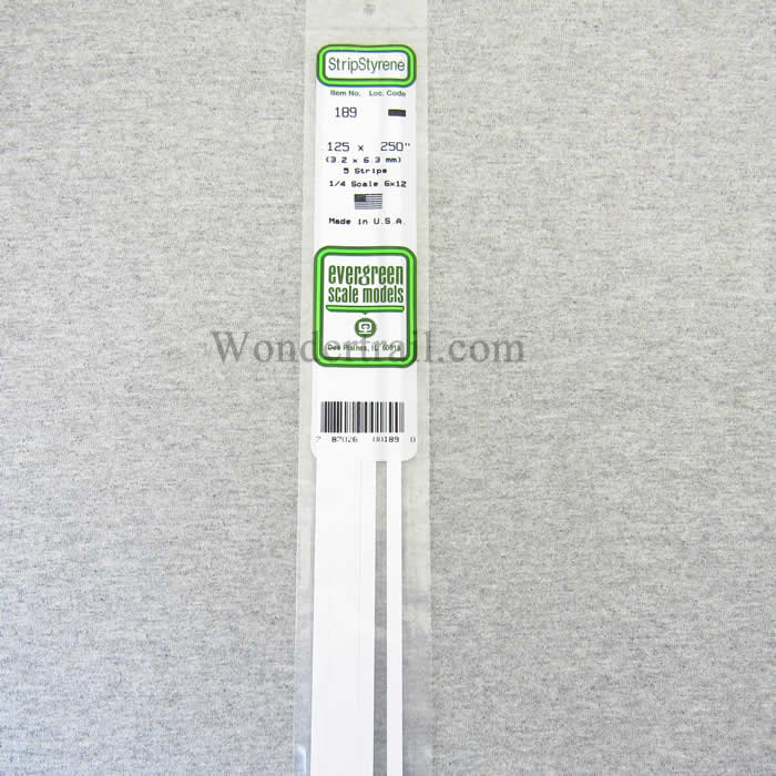 EVG189 White Dimensional Strips .125in x .250in x 14in (5) Evergreen (ONLINE ORDER ONLY)