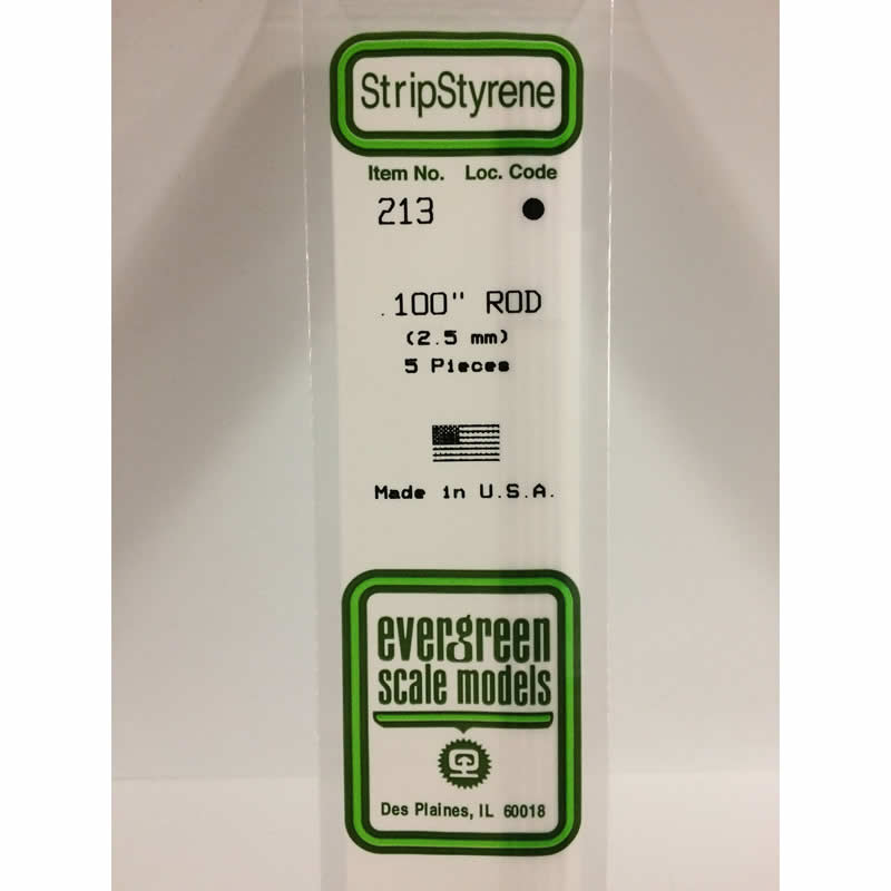 EVG213 Round Rod .100x14in White Styrene 5 pc. Evergreen Scale Models (ONLINE ORDER ONLY)