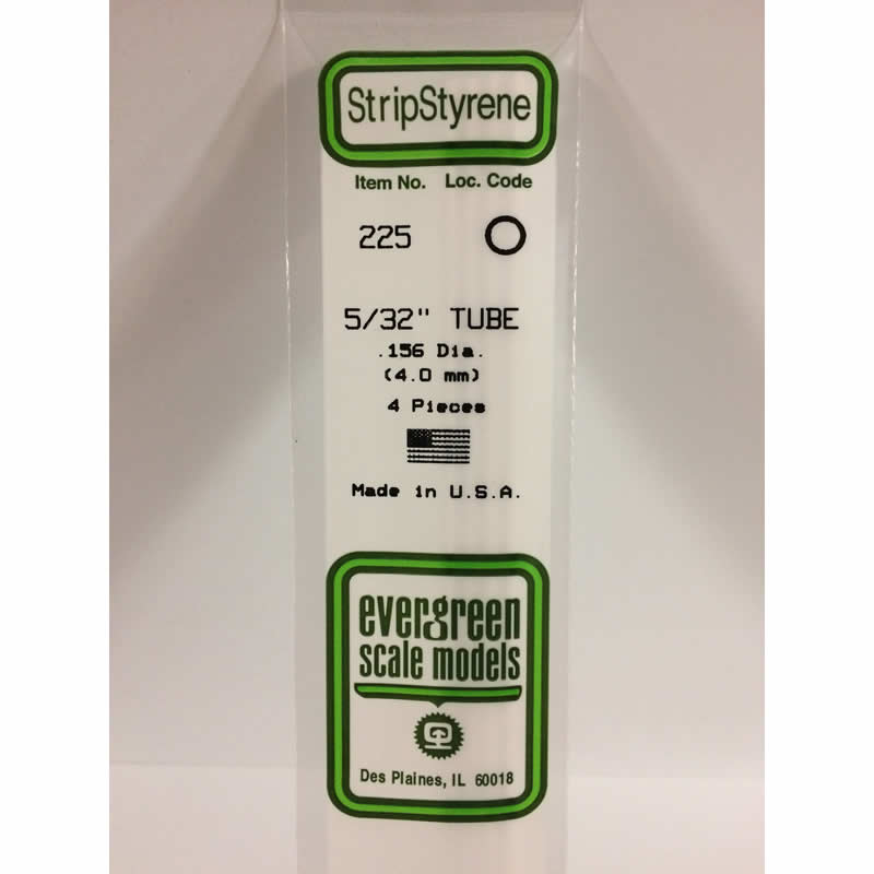 EVG225 Round White StyreneTube .156x14in 4 pc. Evergreen Scale Models (ONLINE ORDER ONLY)