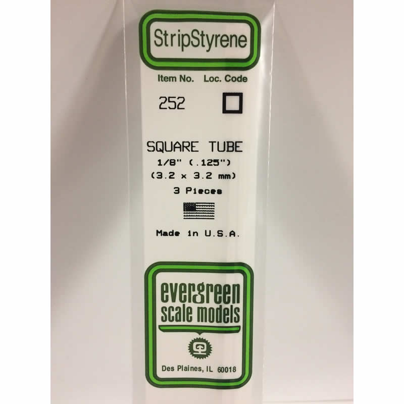 EVG252 Square Tubing .125in x 14in Opaque White by Evergreen (ONLINE ORDER ONLY)