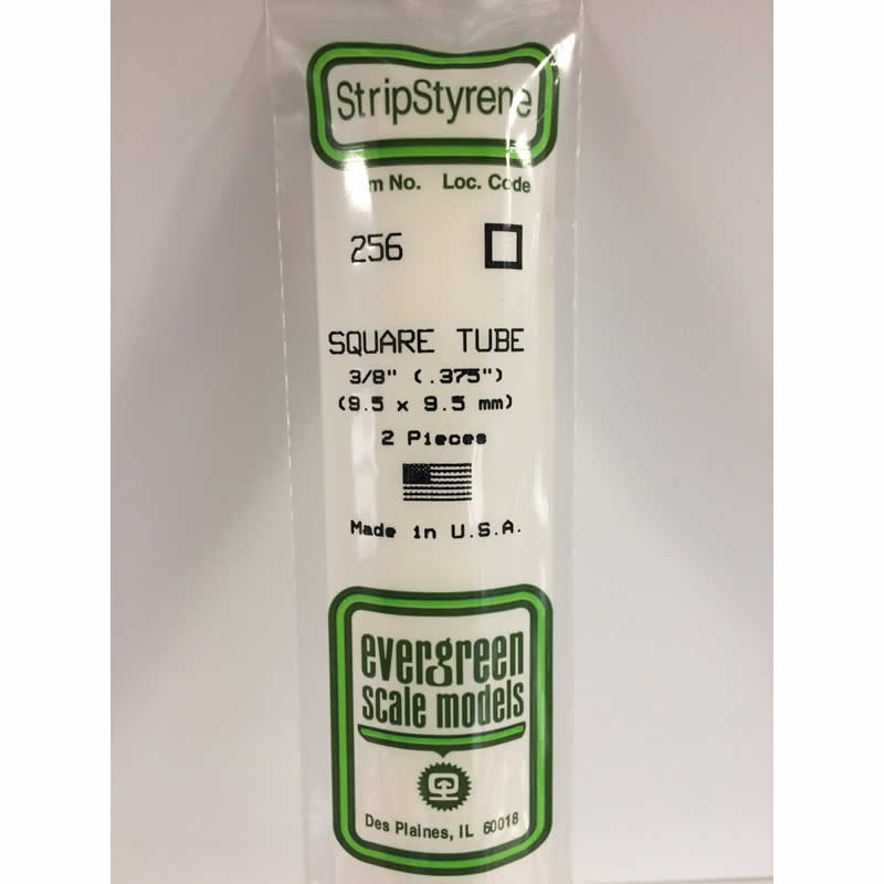 EVG256 Square White Styrene Tube .375x14in 2 pc. Evergreen Scale Models (ONLINE ORDER ONLY)
