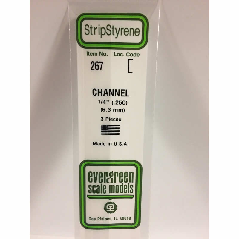 EVG267 White Styrene Channel .250in 3 pc. Evergreen Scale Models (ONLINE ORDER ONLY)