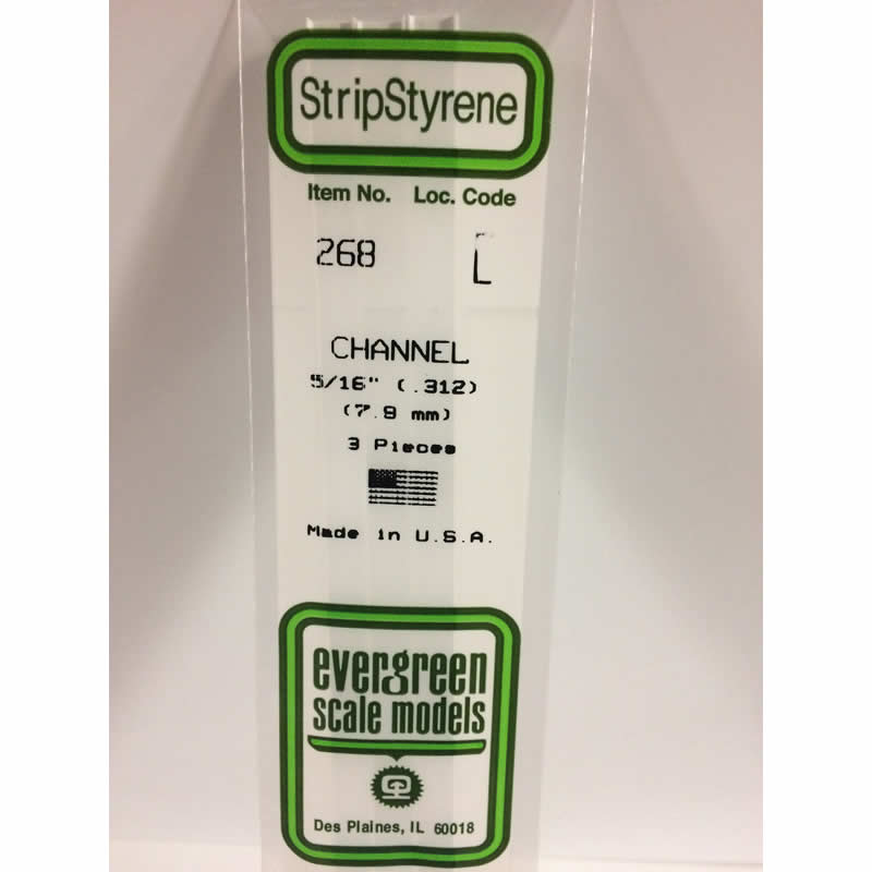 EVG268 White Styrene .312 Channel 3 pc. Evergreen (ONLINE ORDER ONLY)