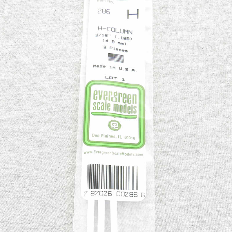 EVG286 H-Columns Polystyrene .188in x 14in Pack of 3 Evergreen (ONLINE ORDER ONLY)